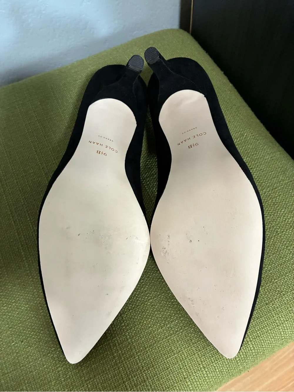 Cole Haan Black Suede Pointed Pump with V-Cut - Picture 3 of 10